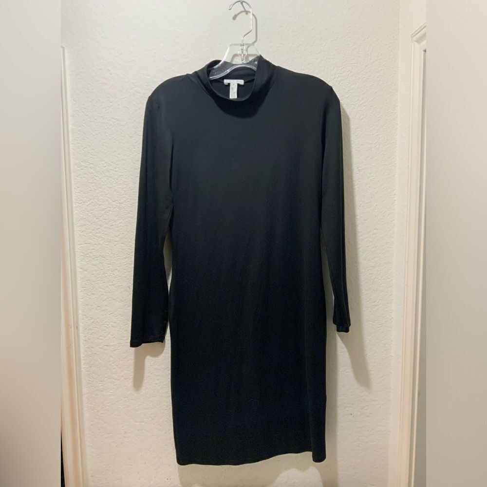 Leith Black Long Sleeve Mock Neck Midi Dress Size medium